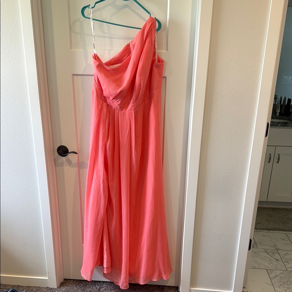 David's Bridal Coral One-Shoulder Dress